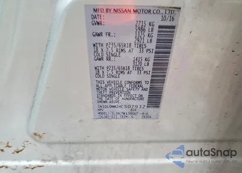 2017 Infiniti Qx60 z USA, uszkodzony, nr VIN 5N1DL0MM2HC507932